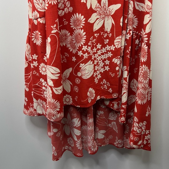 URBAN OUTFITTERS Deep Orange Floral High Low Wrap Dress - Picture 5 of 11